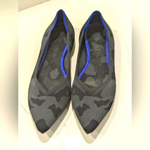 Rothy's The Point ballet slip-on Flats shoes gray Camo textile blue trim 11.5 - Picture 1 of 13